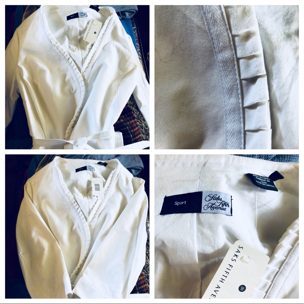 Saks Fifth Ave White Sport Jean like Jacket w/tie